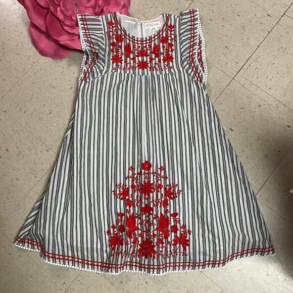 BROOME STREET Kate Spade New York Striped Embroidered Trapeze Dress - Picture 1 of 7